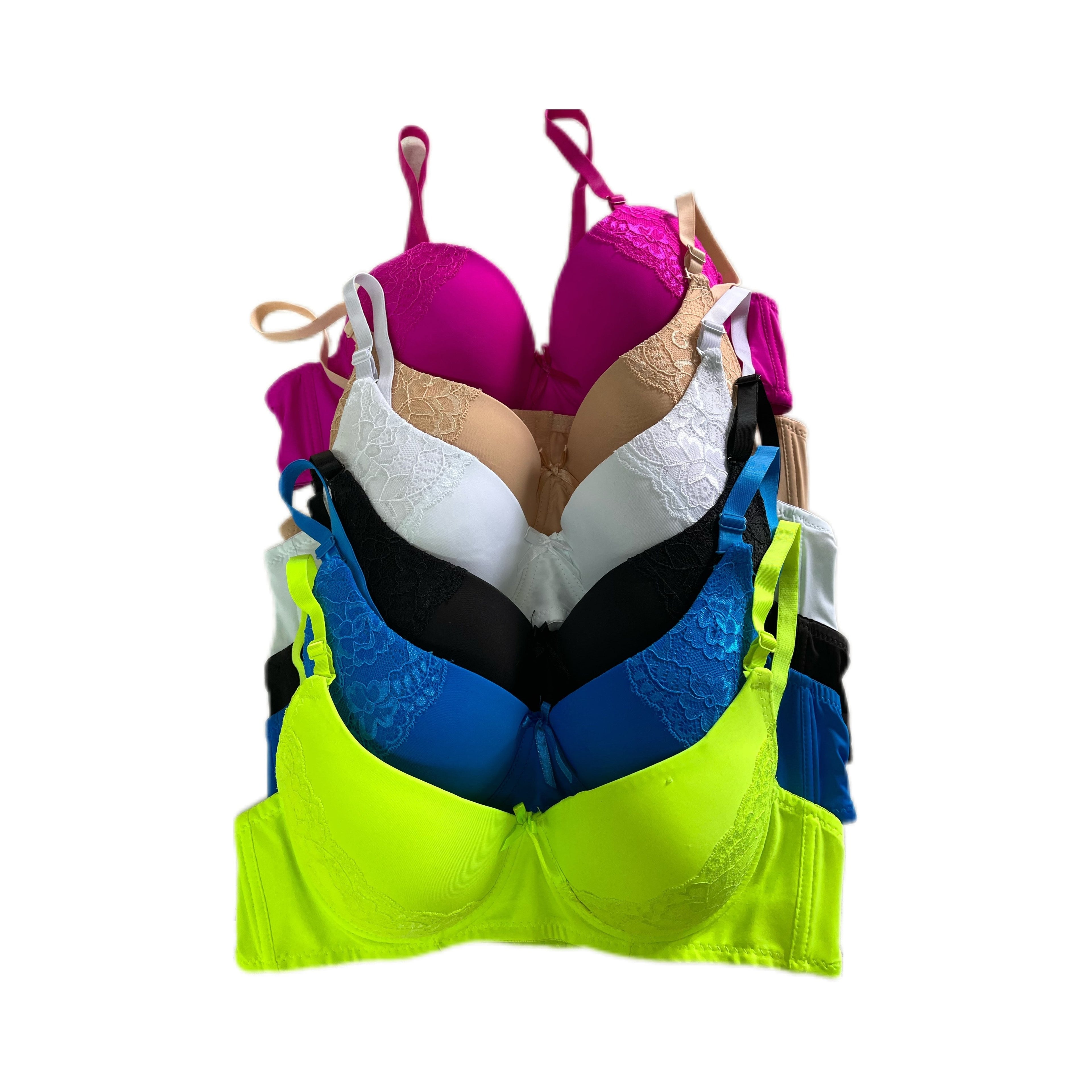 Women's T-Shirt Bras 6-Pack Multicolor Wireless Seamless Everyday Comfort Bra B C D DD Cup Sizes 30A to 42DD