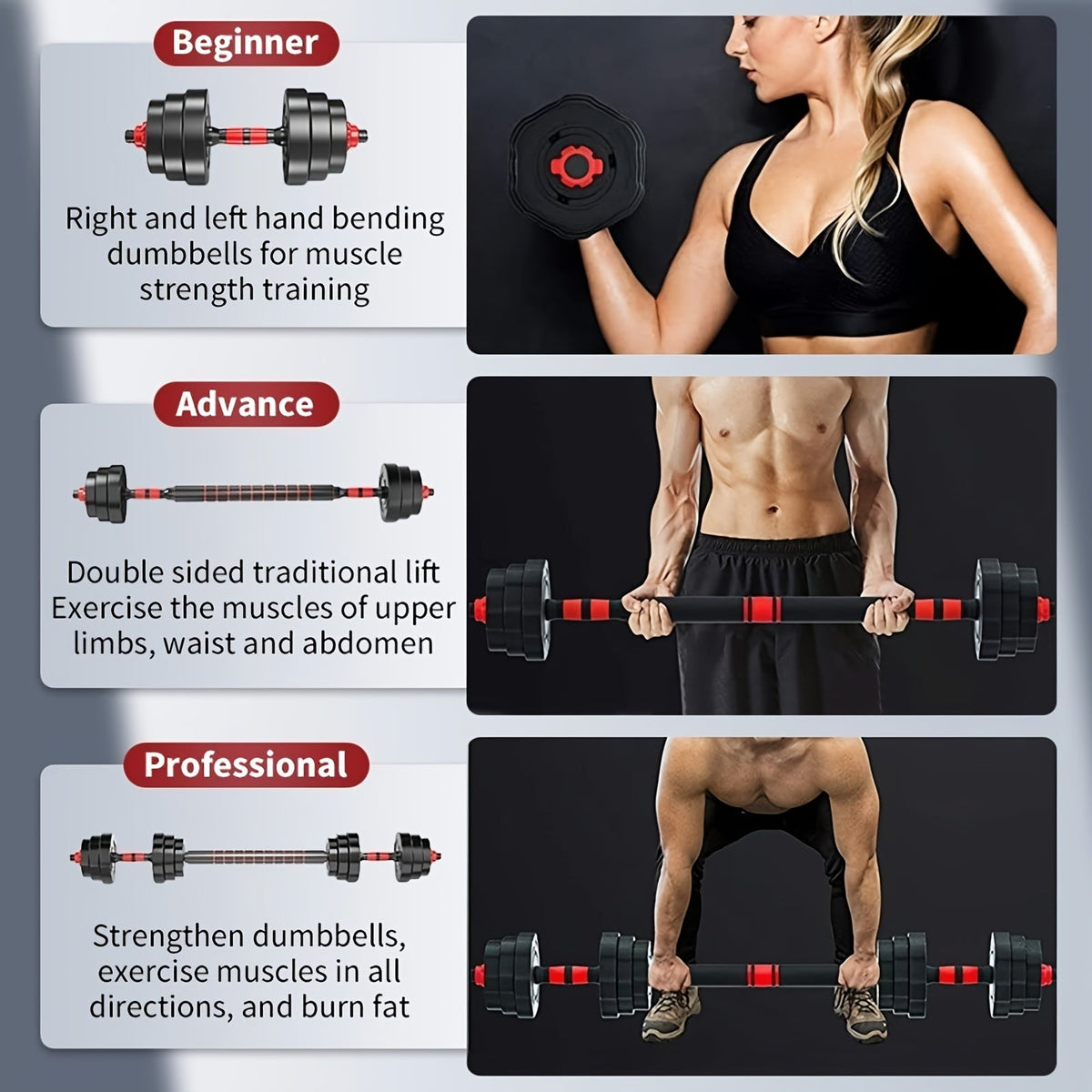Adjustable Dumbbell Set 22LB & 44LB for Men & Women – Free Weight Home Gym Equipment with Barbell Connector & Bumper Plates for Strength Training, Muscle Building & Fitness Workouts