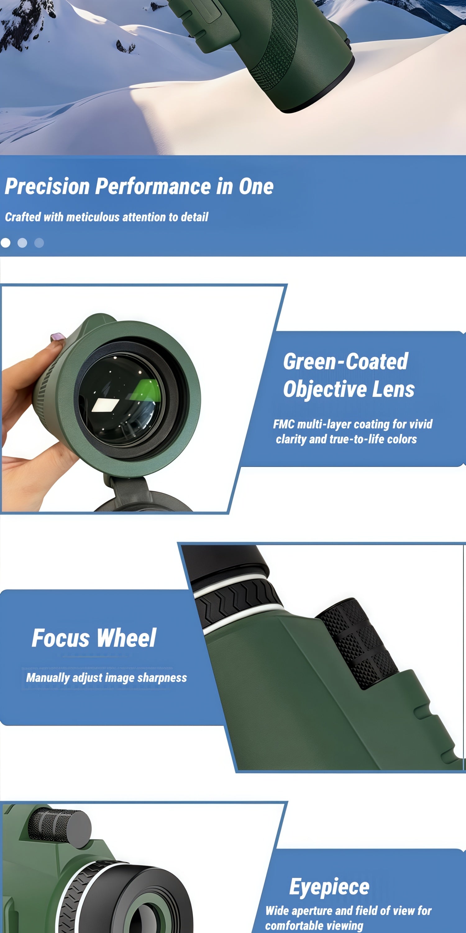 10x42 HD Monocular Telescope with Phone Adapter & Tripod – FMC Lens Compact Scope for Bird Watching, Wildlife, Hiking, Camping, Concerts & Sports – Black & Green, Christmas Gift