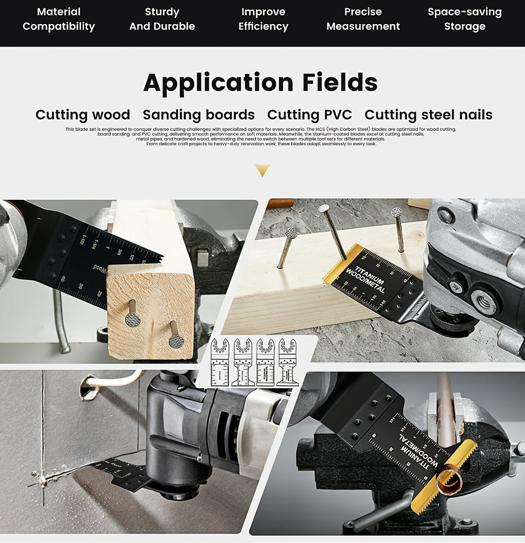 Titanium Oscillating Tool Blades Set Universal Quick Release – 18/28/36/50 Pcs Multi Tool Saw Blades Cuts Metal Wood Plastic Fits Dewalt Makita Bosch Milwaukee