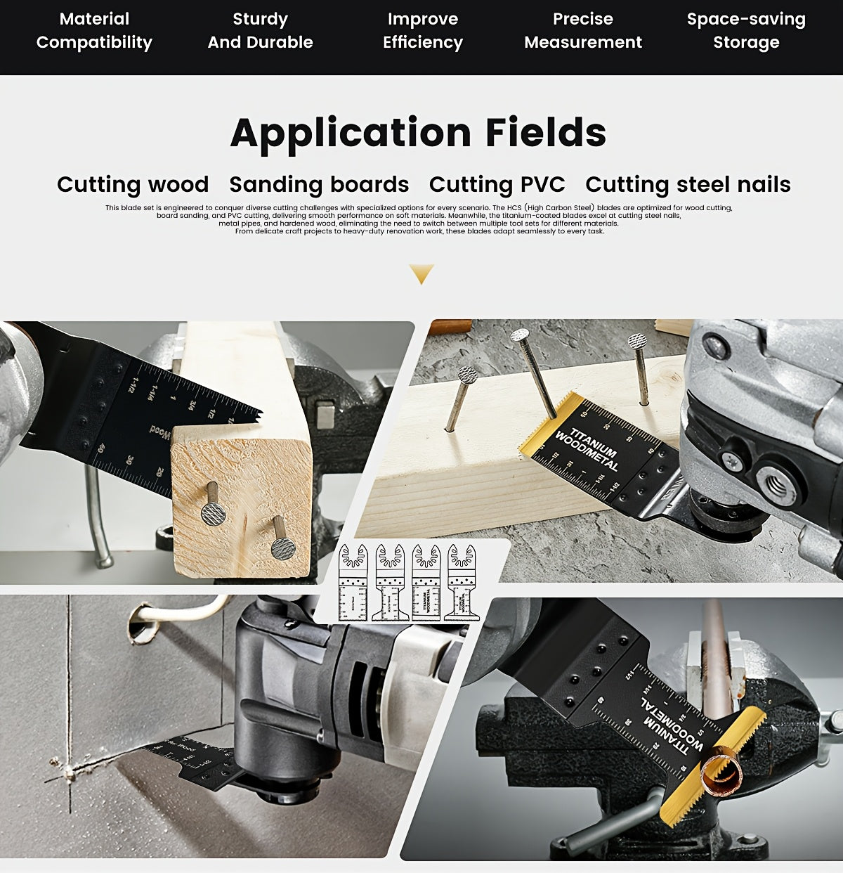 Titanium Oscillating Tool Blades Set Universal Quick Release – 18/28/36/50 Pcs Multi Tool Saw Blades Cuts Metal Wood Plastic Fits Dewalt Makita Bosch Milwaukee