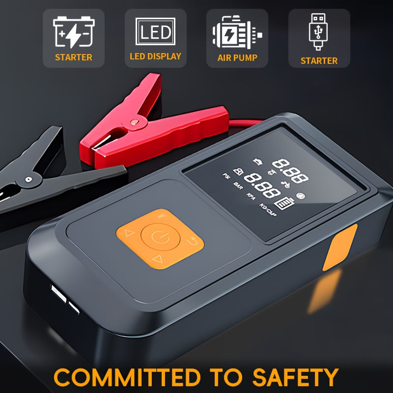 9-in-1 Car Jump Starter 10000A Peak with 150PSI Tire Inflator LED Display USB Fast Charging LED Light Battery Charger Lightweight Emergency Kit for Cars Trucks SUVs Camping Outdoor