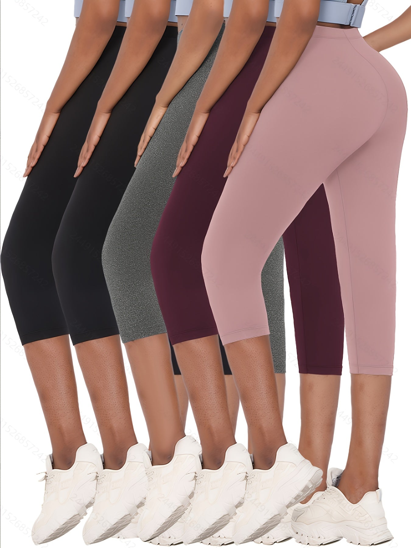 Women's Capri Pants 5-Pack Super Soft No See-Through High-Stretch Skinny Fit Solid Color Yoga Sports Leggings – LUCKYUM XS-XXL