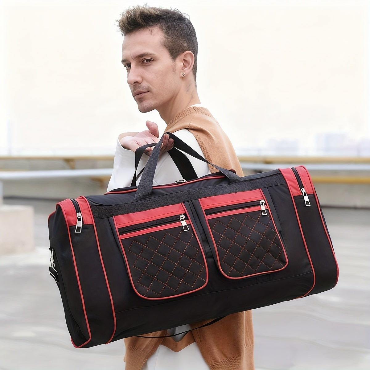 Heavy-Duty Large Capacity Travel Duffel Bag for Men & Women – Multi-Pocket Gym Bag with Adjustable Shoulder Strap & Zipper for Fitness, Weekend Trips, Business Travel & Outdoor Use, Red