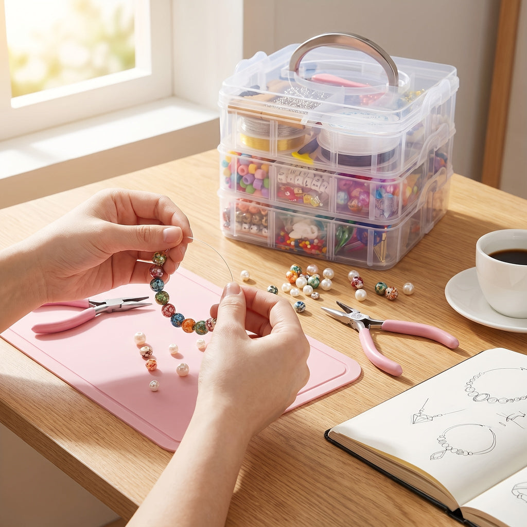 DIY Jewelry Making Kit 4655pcs Beads Bracelet Necklace Earring Set with 3-Tier Organizer Box Letter Charms Tools Gift for Girls Women