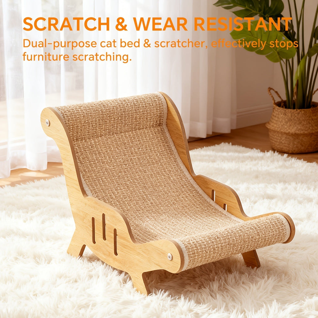 Elevated Cat Lounger Chair with Sisal Scratching Pad Cat Hammock Bed Beach Chair Style Indoor Nap Lounge Furniture Cozy Elevated Cat Bed