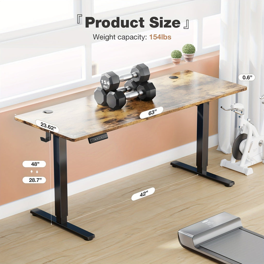 63 Inch Electric Standing Desk Height Adjustable Sit-Stand PC Workstation Wood Desktop Home Office Gaming Room Bedroom 3 Colors 3 Sizes