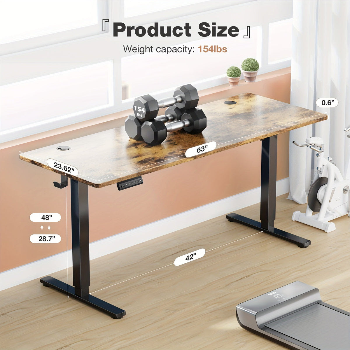 63 Inch Electric Standing Desk Height Adjustable Sit-Stand PC Workstation Wood Desktop Home Office Gaming Room Bedroom 3 Colors 3 Sizes