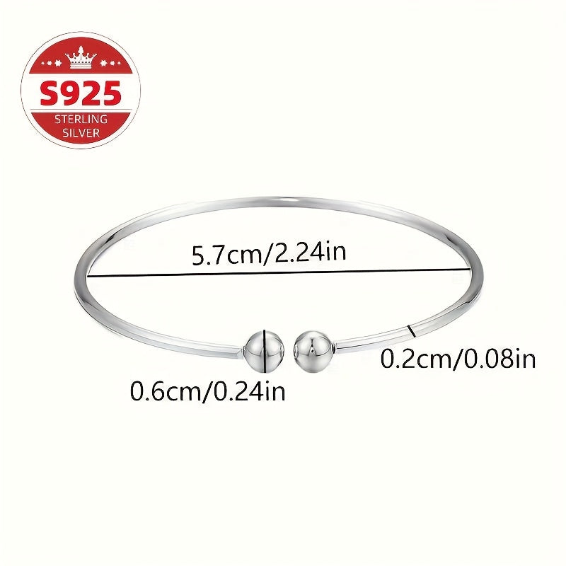 S925 Sterling Silver Pearlescent Open Bangle Bracelet Set 2pcs for Women – Hypoallergenic Adjustable Cuff Bracelet Elegant Jewelry Gift for Valentine's Day Mother's Day Birthday