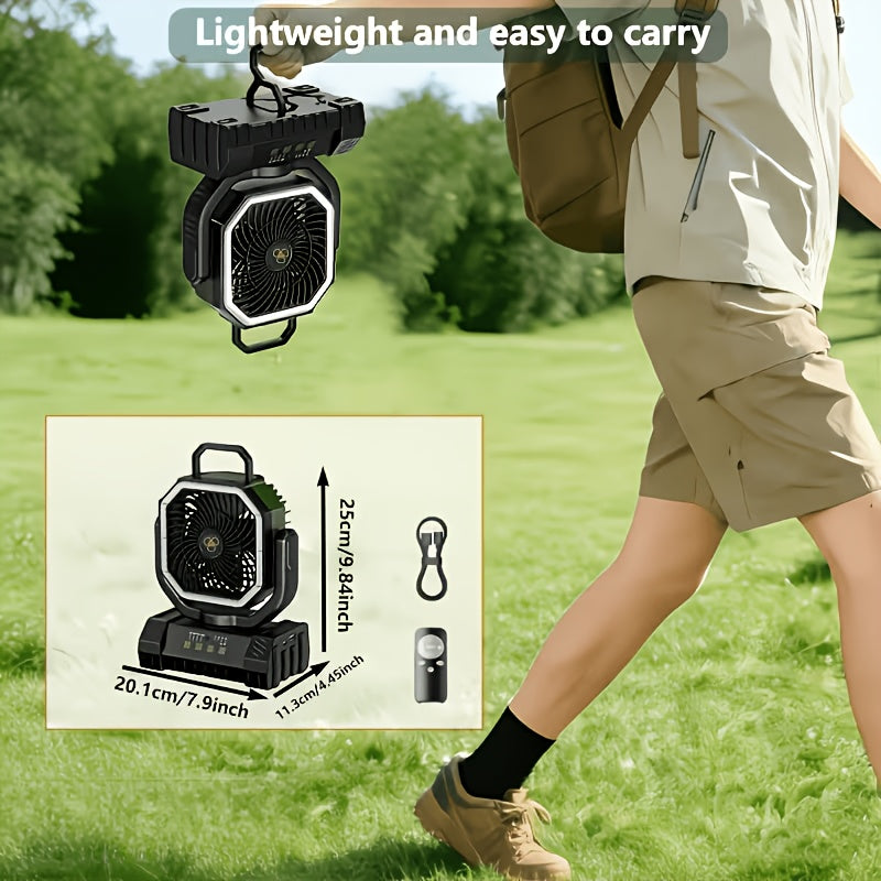 20000mAh Camping Fan with Remote Control LED Light Oscillating 4 Speeds Timer Power Bank - Rechargeable Tent Fan for Camping Picnic BBQ Fishing Outdoor
