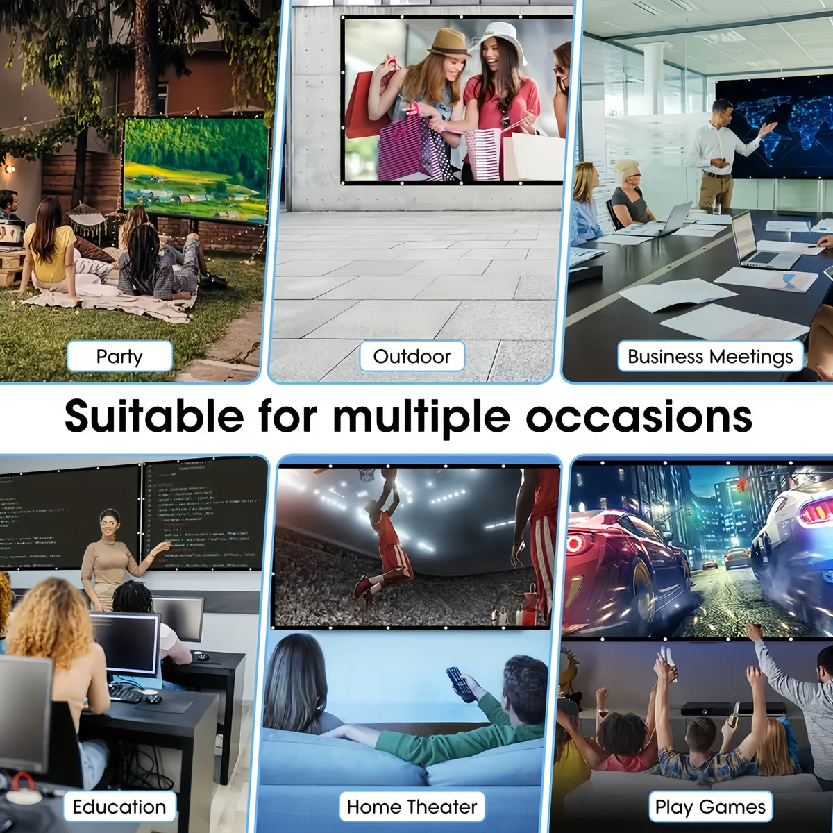 Portable Projector Screen 4K HD 72 100 120 Inch 16:9 Foldable Wrinkle-Free Outdoor Indoor Movie Screen 160° Wide View Dual-Sided for Home Theater Camping Party Presentations