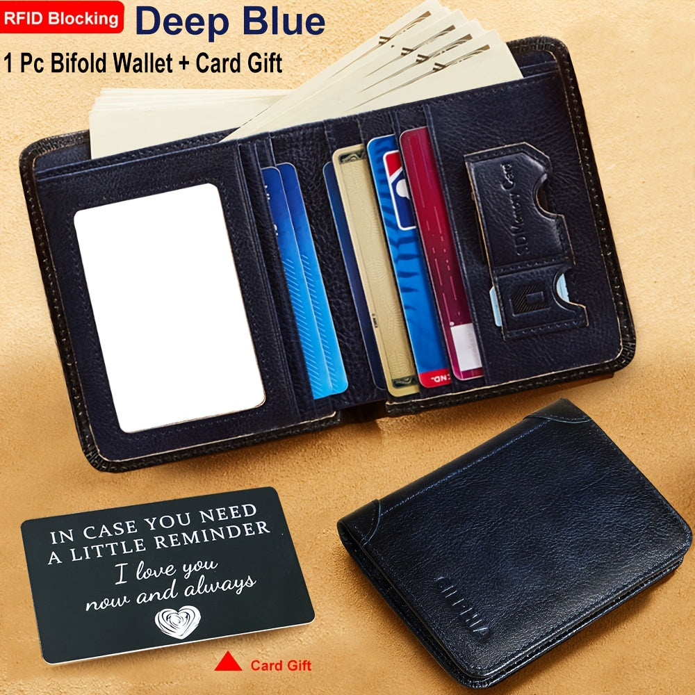 RFID Blocking Genuine Leather Wallet Men Trifold Cowhide Vintage 9 Card Slots 2 ID Windows Money Clip Cash Slots Father's Day Birthday Gift for Dad Husband Brown Black Blue