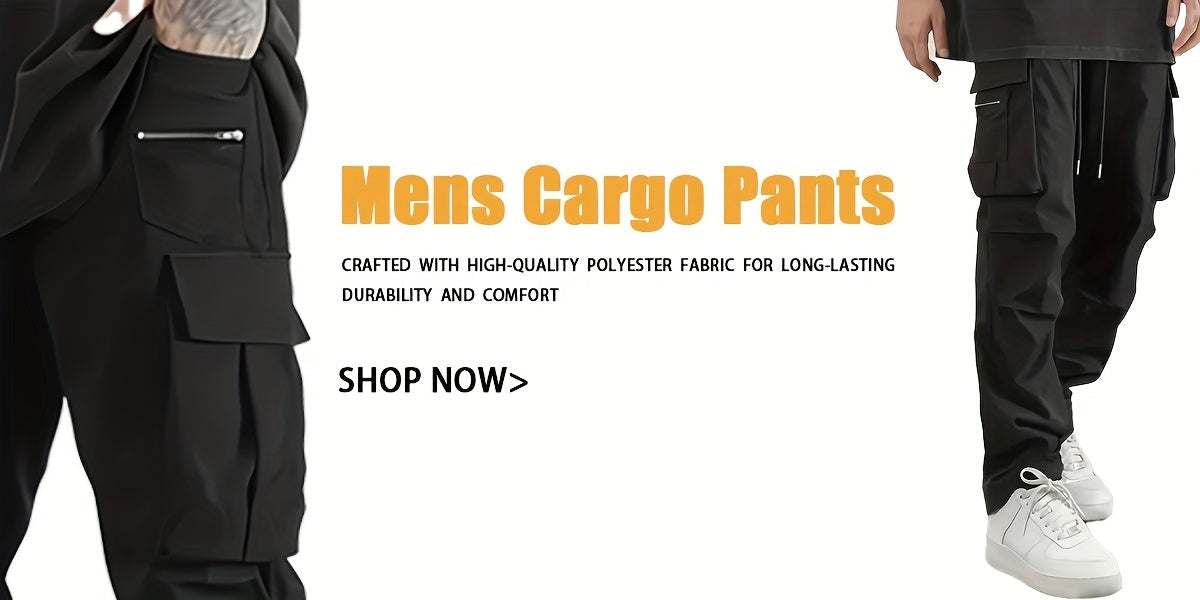 Men's Cargo Pants 2-Pack Multi-Pocket Elastic Waist Drawstring Hiking Trousers Breathable Loose Straight Fit All Season Black Khaki Dark Grey Sizes S-XXL