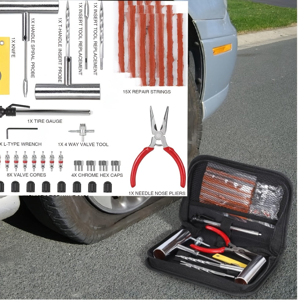 Tire Repair Tool Kit 47 58 104 116 Piece Industrial Grade Tubeless Flat Tire Fix No Battery Manual Hand Tools for Cars Motorcycles Trucks Tractors Trailers ATVs Optional Storage Bag & Gloves | Nova Mart