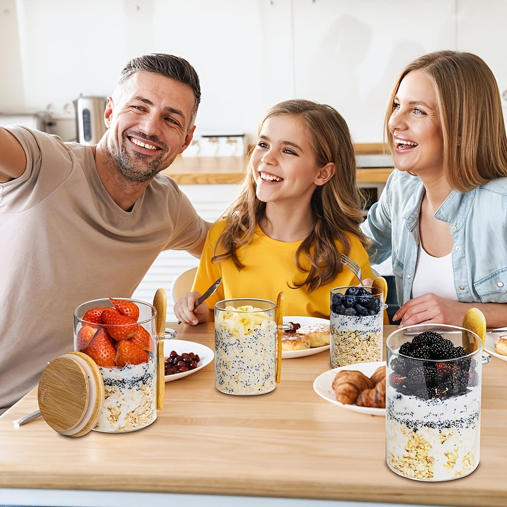 Overnight Oats Glass Jars with Lids and Spoons 4-Pack 16oz, Meal Prep Glass Containers for Oatmeal Yogurt Smoothies, Large Capacity Breakfast Jar Set, Reusable Condiment Glass Jar – Perfect Gift