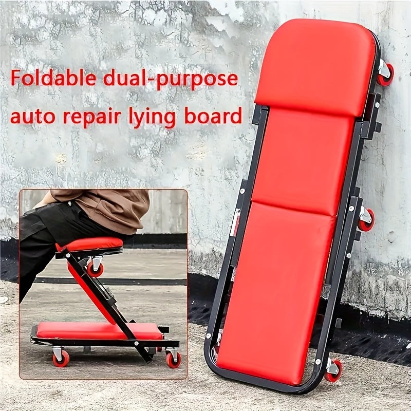 36 Inch Folding Mechanic Creeper Z-Crawl Board with 6 Swivel Wheels – Adjustable Load Board Car Crawl Seat with Tool Kit, Deck Repair & Tire Repair Accessories, DIY Auto Mechanic Gift for Men, Husbands & Car Enthusiasts