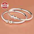 S925 Sterling Silver Pearlescent Open Bangle Bracelet Set 2pcs for Women – Hypoallergenic Adjustable Cuff Bracelet Elegant Jewelry Gift for Valentine's Day Mother's Day Birthday