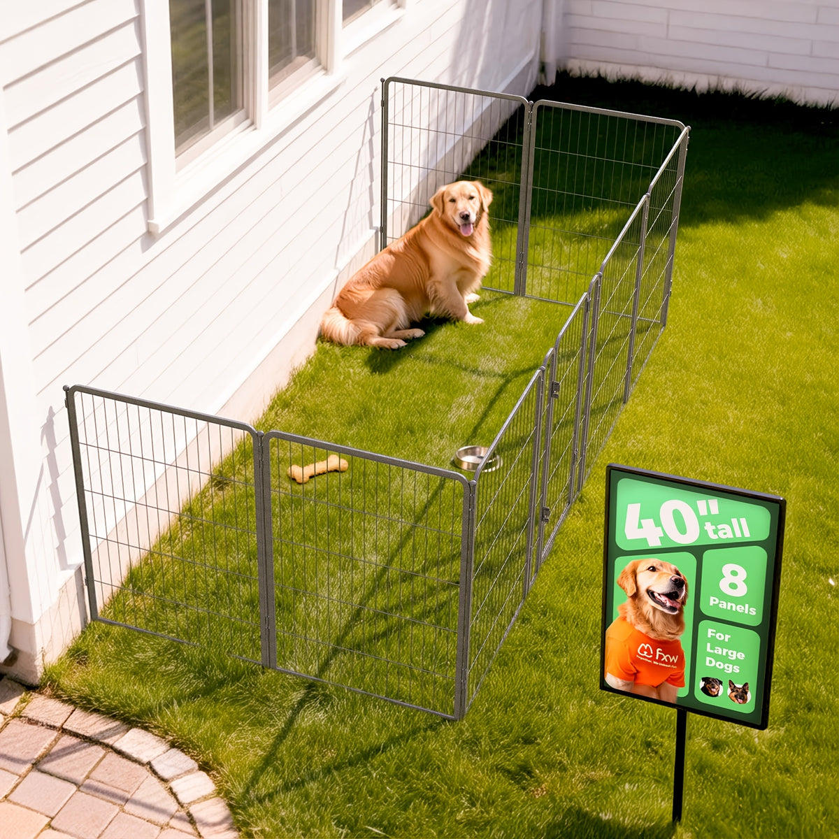Heavy Duty Metal Dog Playpen with Gate 8 16 24 32 48 Panels 24 32 40 50 Inch Indoor Outdoor Pet Exercise Pen Fence for Large Medium Small Dogs Portable Yard Garden RV Camping by FXW