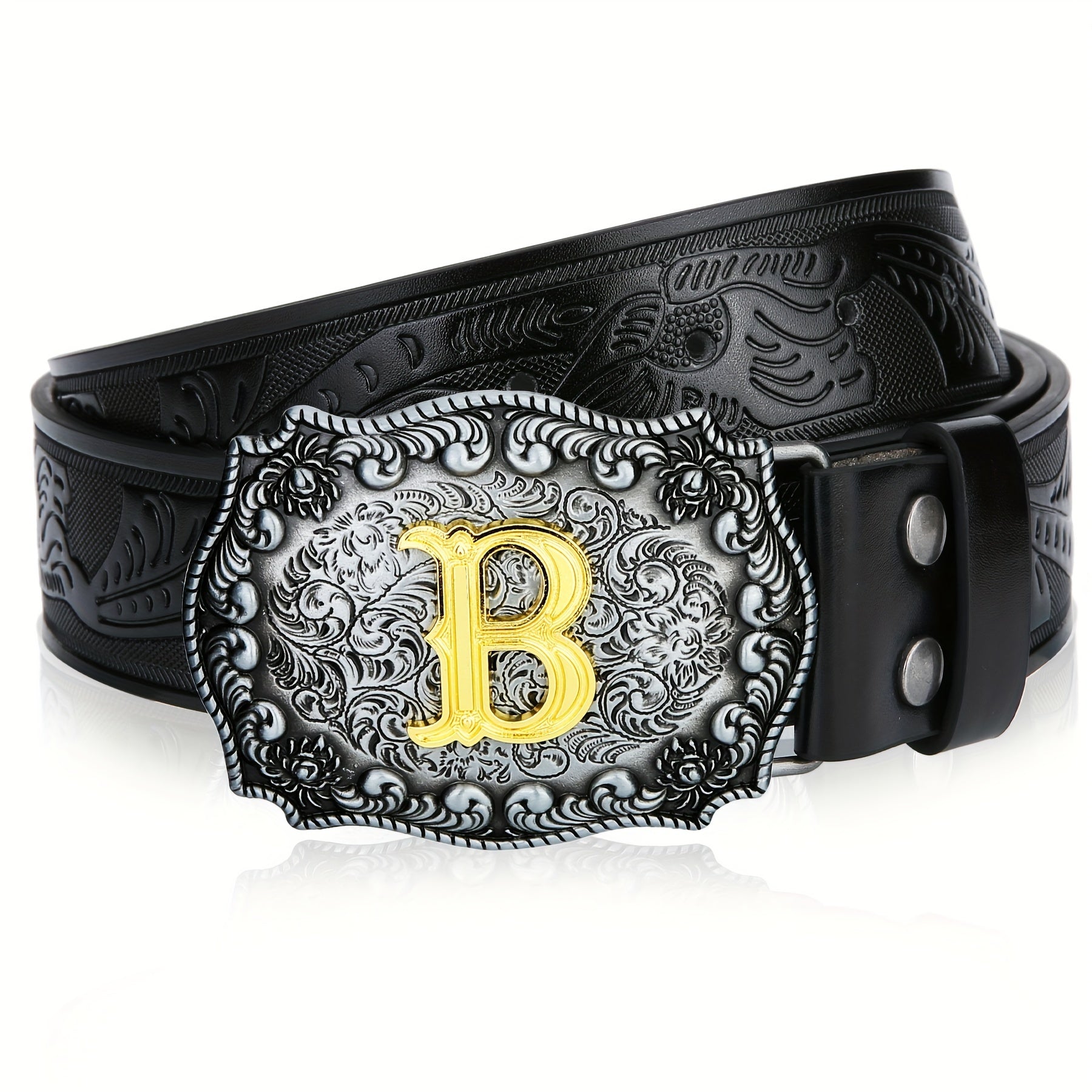 Western Cowboy Belt Men Women Embossed Floral Faux Leather Longhorn Bull Big Buckle – 23 Styles Sizes 34-44 Waist 32"-42" Country Rodeo Halloween Christmas Father's Day Gift