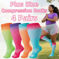 4 Pairs Women's Compression Socks Extra Wide Extra Long, Flower Pattern 80% Polyamide Stretchy Knit Socks for Pregnant Women Nurses Running Cycling Yoga Hiking Travel – All-Season