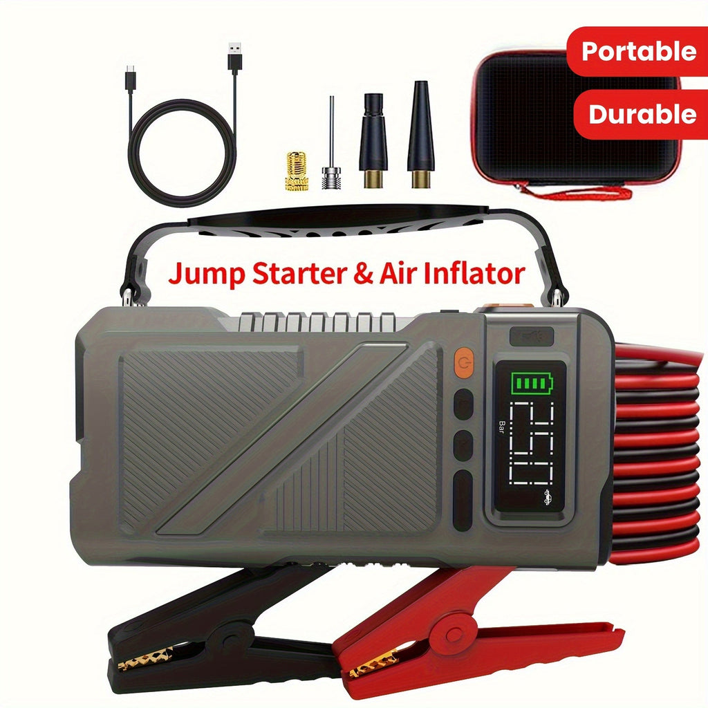 6000A/9000A Portable Jump Starter with 150 PSI Air Compressor – 7-in-1 Jump Box with Digital Tire Inflator & Battery Pack for Gas (10L) & Diesel (9.0L) Engines, Car Jumper Starter with USB Ports