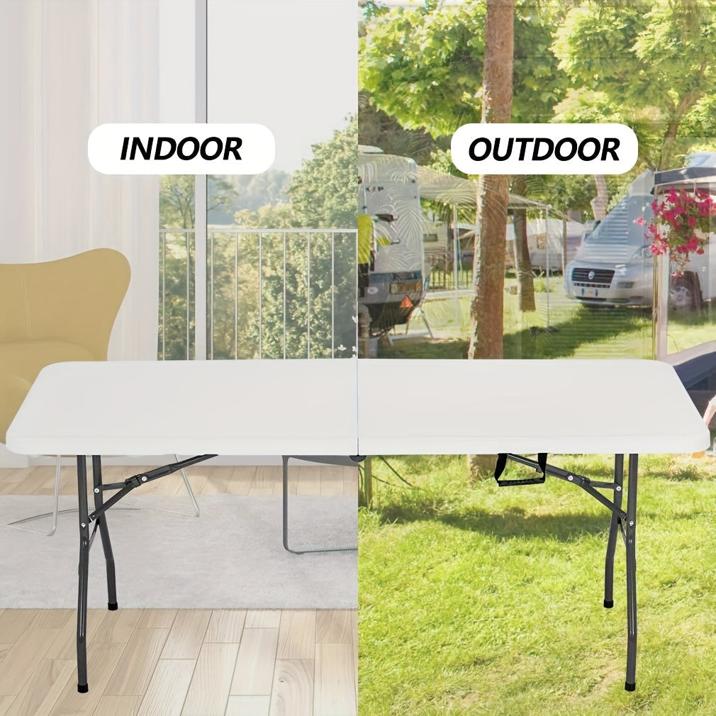 4FT 6FT Folding Table Heavy Duty Portable Camping Outdoor Table with Locking Legs, Lightweight Plastic Fold Up Table for Picnic, Party, RV, Dining, Events – White