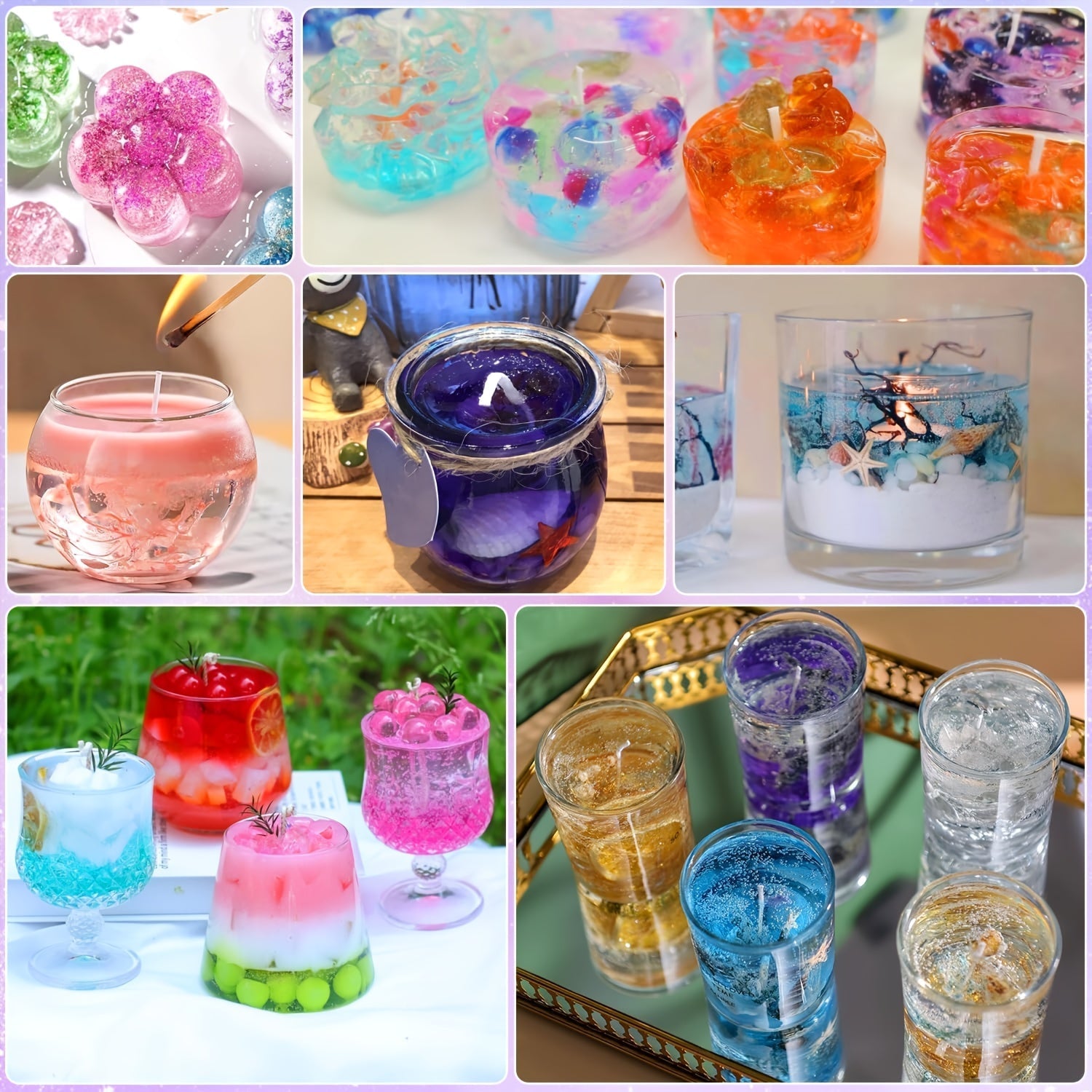 BlingFun Gel Candle Making Kit 400g Clear Jelly Wax 4 Colors 20pcs Wicks 20pcs Stickers 5pcs Wick Holders DIY Scented Candle Kit for Home Decor Craft Projects Beginner Candle Supplies