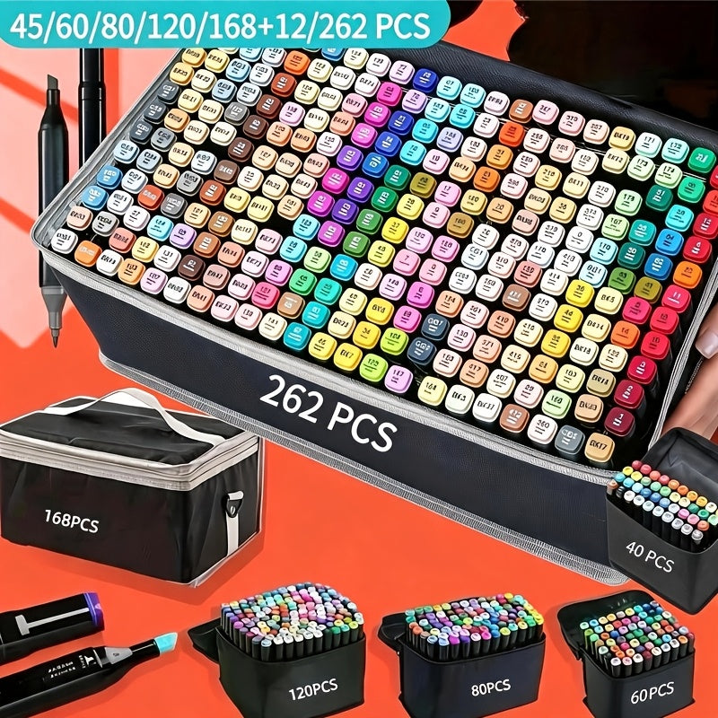 Dual Tip Art Markers Set 45 to 262 Colors with Stand Option – Blendable Alcohol Brush and Fine Tip Markers for Adult Coloring Drawing Sketching Illustration Manga and Painting – Beginner to Professional Artist Supplies