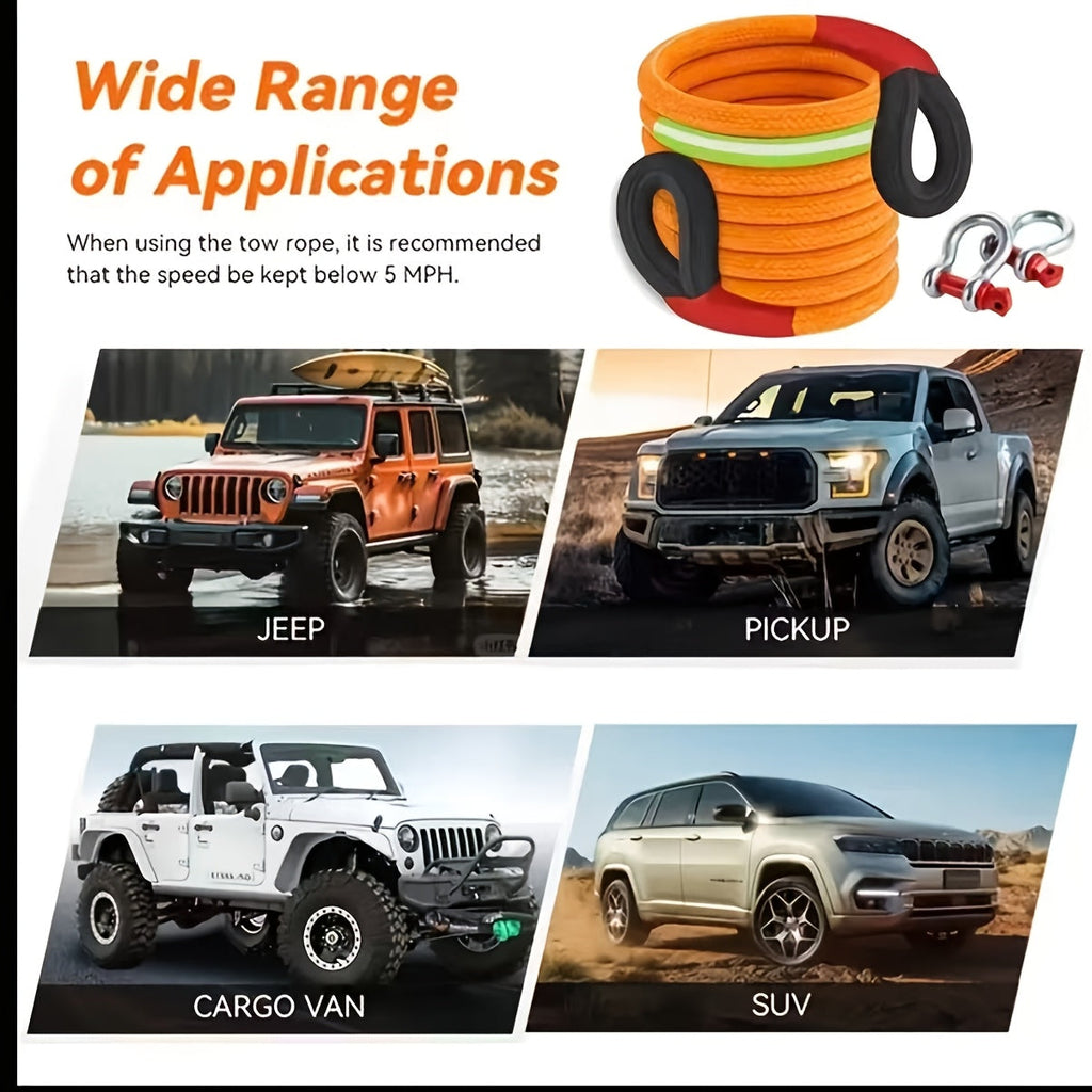 Heavy Duty Tow Rope and Hook Combo Set 196.85 Inch Nylon Recovery Rope 5 18 20 Ton with 2 Steel U-Hooks and Storage Bag Off-Road Vehicle Recovery for Truck SUV UTV ATV Jeep 3 Size Options
