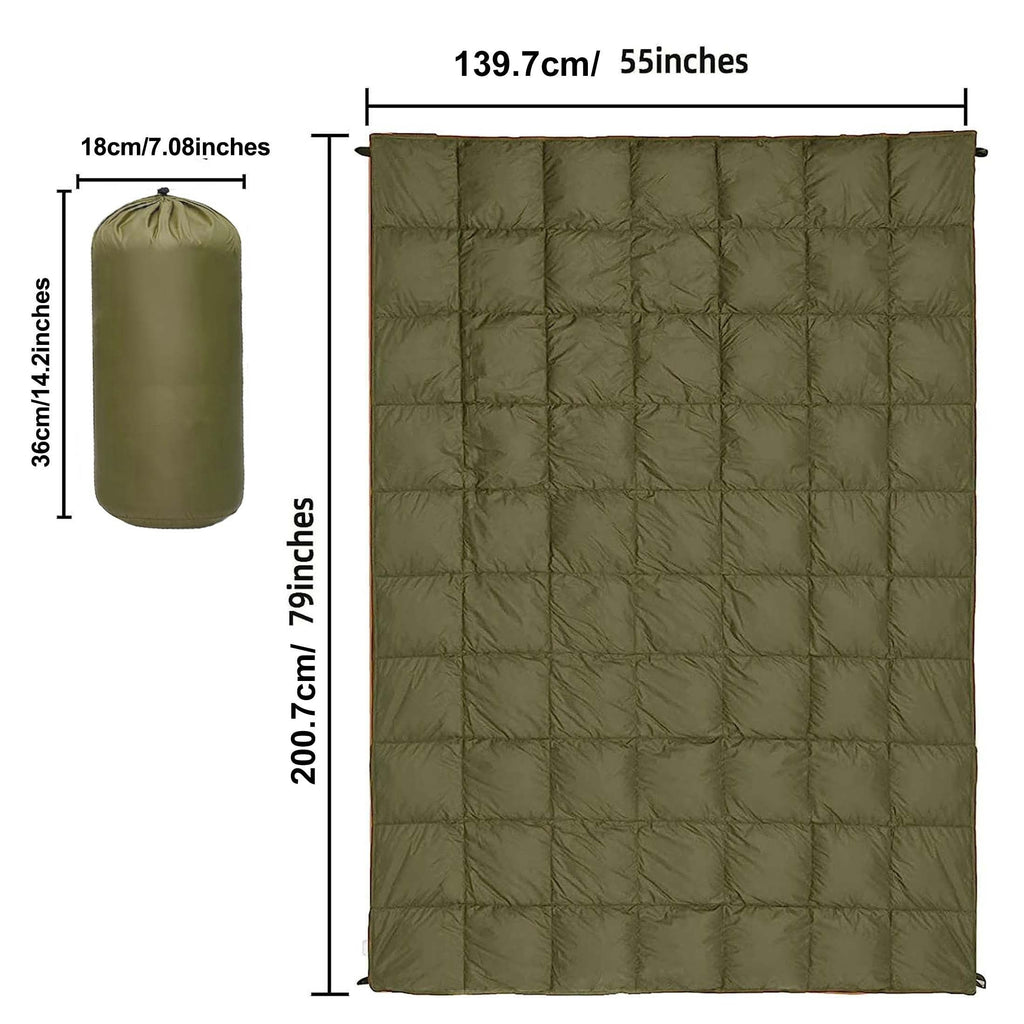 Outdoor Camping Puffy Blanket DWR Water Resistant with 3D Eye Mask – Foldable Lightweight Warm 140x200cm for Camping Travel Car Beach Stadium Festival Hammock Sofa Green Grey Black Blue