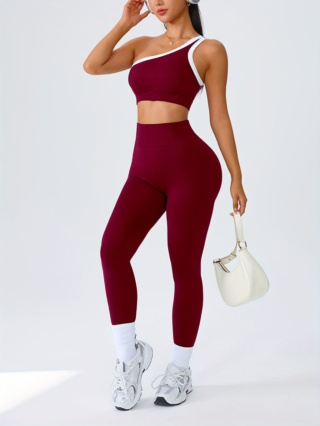 Women's Butt Lifting Leggings & Sports Bra Set 2 Piece High-Waisted 90% Polyamide – Stretchy Minimalist Yoga Running Workout Outfit with Camisole Top, 6 Colors S-XL