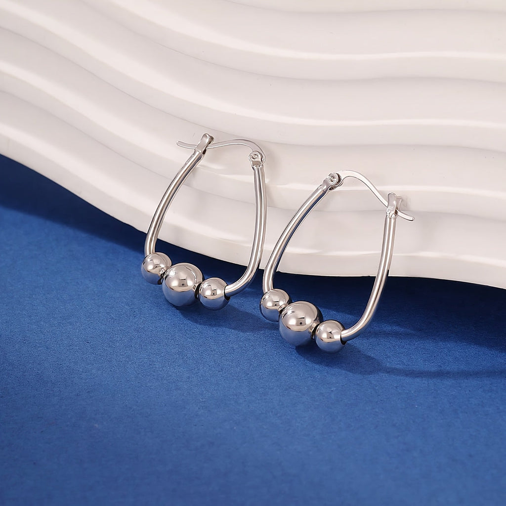 925 Sterling Silver Bead Hoop Earrings for Women 18mm – Hypoallergenic 3-Bead Pendant Ring Earrings with Gift Box, Nickel-Free Elegant Jewelry Perfect Birthday Holiday Anniversary Gift