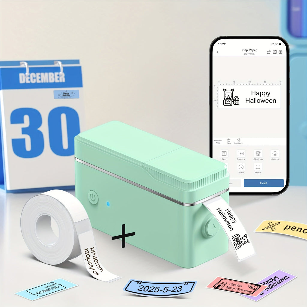 P31S Portable Label Maker Machine with Tape Mini Bluetooth Thermal Printer Inkless Sticker Maker App Templates for Home Office School Organization – White Blue Multiple Colors