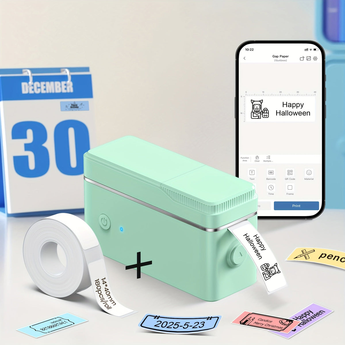 P31S Portable Label Maker Machine with Tape Mini Bluetooth Thermal Printer Inkless Sticker Maker App Templates for Home Office School Organization – White Blue Multiple Colors