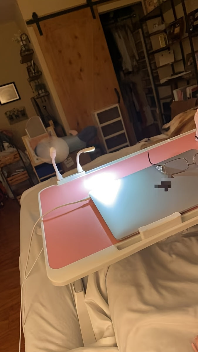 Lap Desk with USB Light Fan & Storage Drawer – Adjustable Portable Laptop Bed Tray Table for Bed Couch Sofa, Laptop Stand for Reading Writing Eating, 10 Colors & Sizes