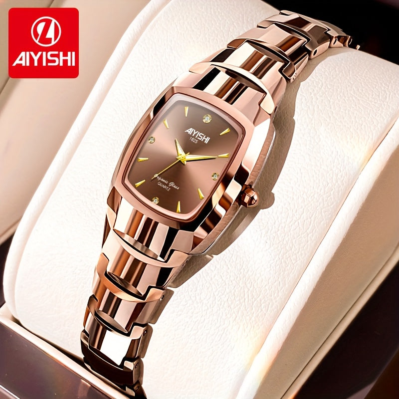Women's Rhinestone Quartz Watch Glow in the Dark Luminous Square Dial – Sparkling Crystal Bezel Zinc Alloy Elegant Fashion Wristwatch, Birthday Valentine's Day Gift for Her