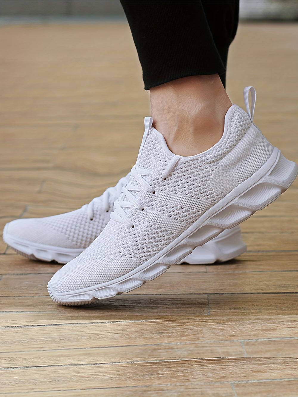 Men's Lightweight Knit Mesh Sneakers EVA Blade Sole Low-Top Lace-Up – Breathable Running Walking Gym Shoes in White Red Black All-Season US Sizes 6 to 13.5