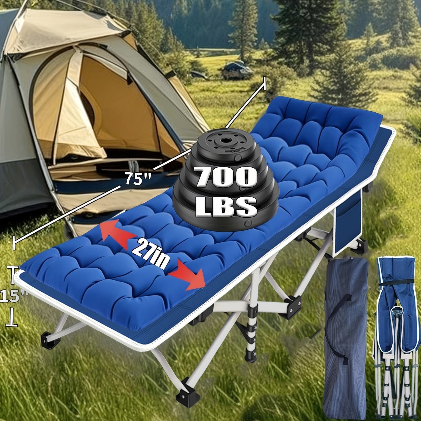 Camping Cot with Mattress XXL 32 Inch Wide 1200D Oxford Heavy-Duty Folding – Extra Wide Portable Outdoor Sleeping Cot with Carry Bag for Adults, Camping Hiking Travel & Guest Use