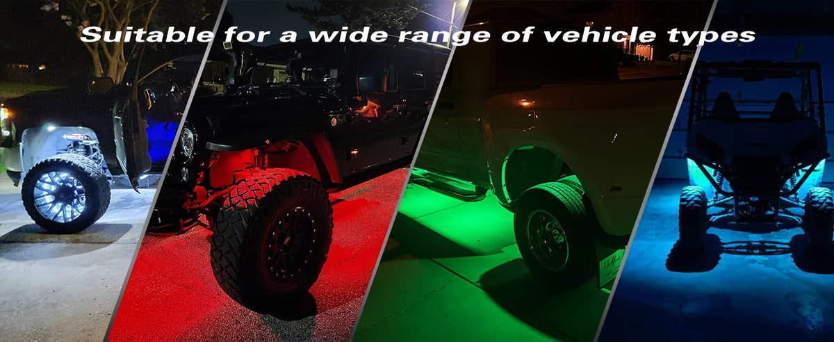 RGB LED Rock Lights Kit for Trucks Pickup SUV – Sound Activated APP & Remote Control, Multicolor Underglow Chassis Neon Lights, 9 Large Beads, 4/6/8/10 Pods Underbody Lighting Kit