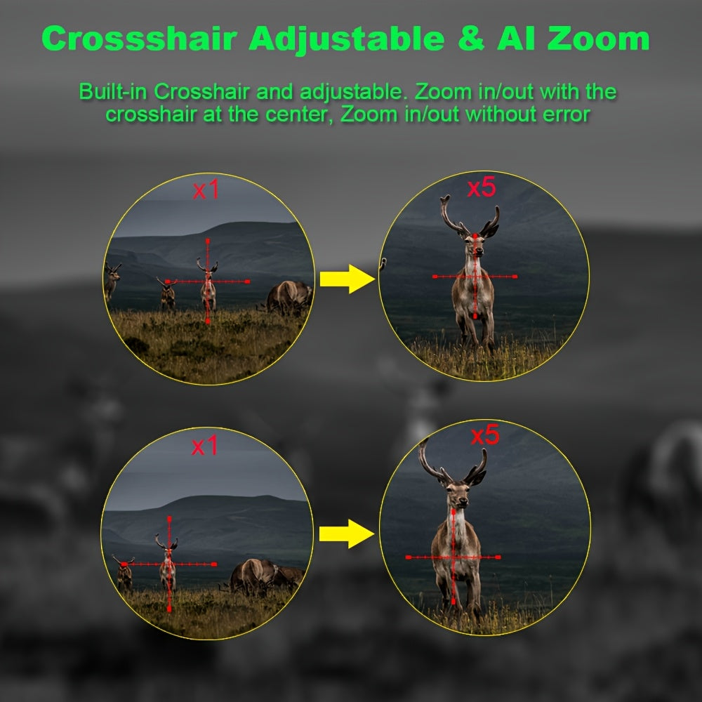 Digital Night Vision Riflescope with Built-In Reticle – 5X Zoom Infrared Hunting Scope, HD 1080P Video Recording, 32GB TF Card & 2600mAh Battery for Hunting Camping Wildlife Observation Night Adventure