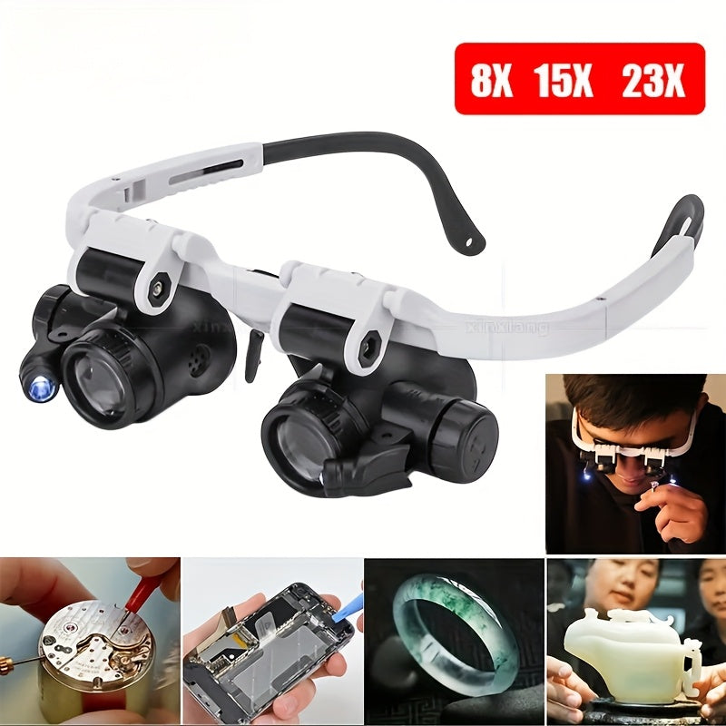 Head Mounted Magnifier 8X 15X 23X Hands-Free Dual Lens Magnifying Headset with Adjustable Headband – Precision Magnifier for Jewelry Making Electronics Repair Soldering Crafting Diamond Painting and Reading