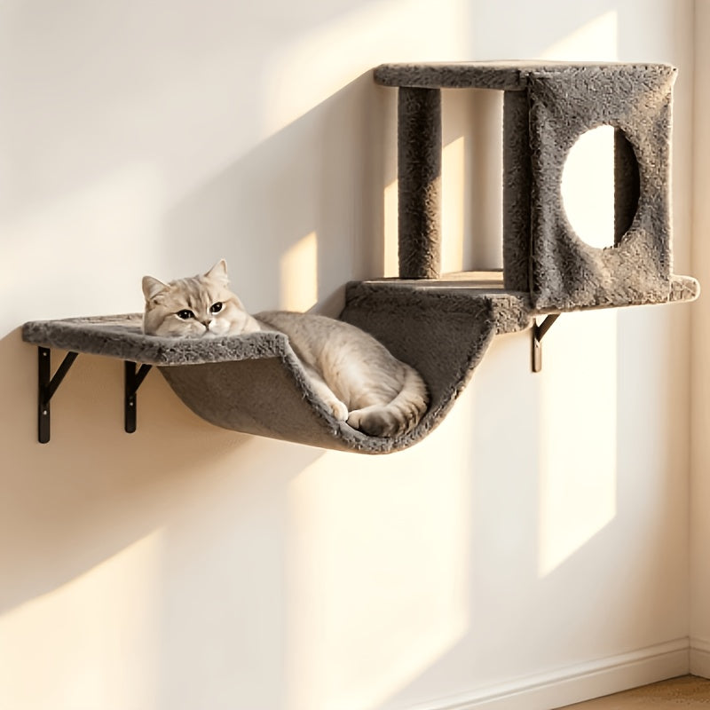 Wall Mounted Cat Climbing Shelf Set 7-Piece Deluxe Indoor Cat Furniture with Condo Scratching Post Bridge Ladder Tunnel – Space-Saving Cat Wall Playground for All Cat Sizes