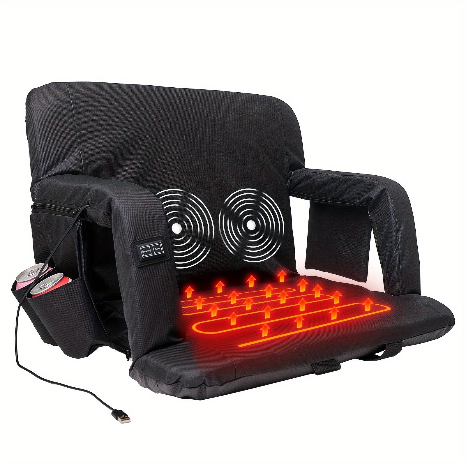 LILYPELLE Double Heated Stadium Seat with Back & Arm Support – Portable Bleacher Seat with 6 Reclining Positions, USB Heated Cushion for Sports Events, Outdoor Games, Travel & Hiking (Power Bank Not Included)
