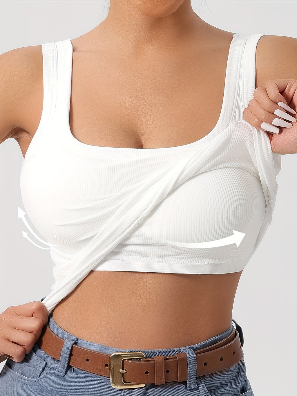 Women's Scoop Neck Tank Top with Removable Chest Padding – Slim Fit Padded Bra Sleeveless Summer Casual Top 8 Colors XS-XL