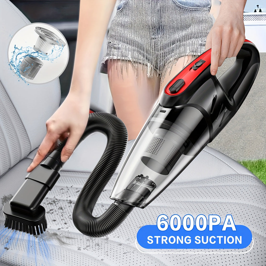 Handheld Car Vacuum Cleaner 6000PA Strong Suction 2000mAh Rechargeable Cordless 40dB Ultra Low Noise 5 Accessories One-Click Dust Cup for Car Interior Home Pet Hair Upholstery 6 Color Options