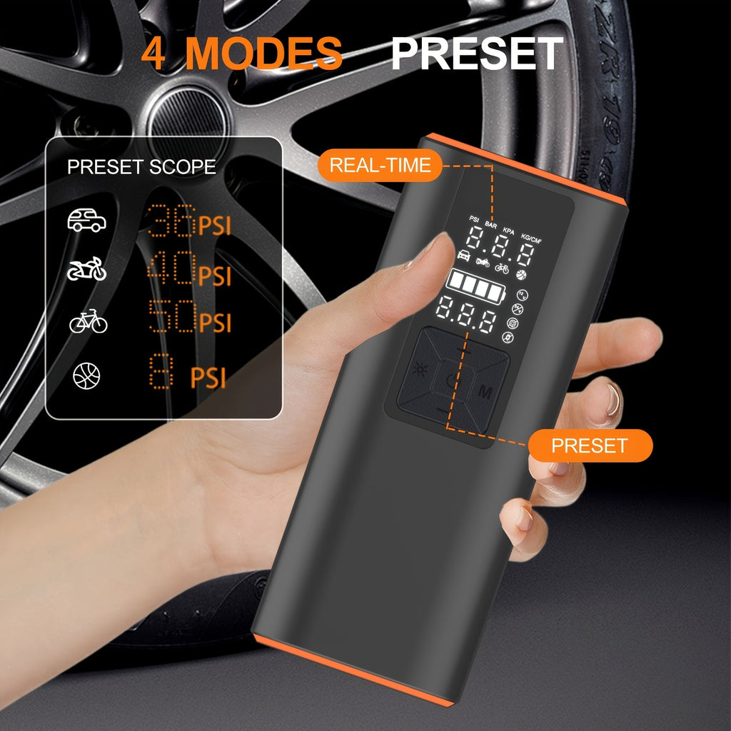 Portable Tire Inflator 150 PSI Wireless Air Compressor 6000mAh Battery 12V Cord Digital Gauge Auto Shut-Off LED Light 4 Preset Modes for Car Motorcycle Bike Ball Road Trip