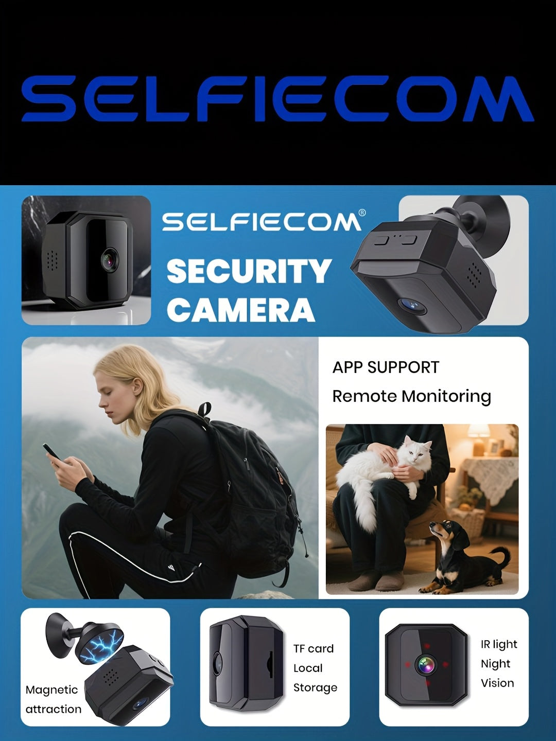 Wireless Security Camera with Built-In AP Hotspot No Internet Required Infrared Night Vision Two-Way Audio Motion Detection Real-Time Home Family Pet Monitoring Black White 1 2 3 4 Pack