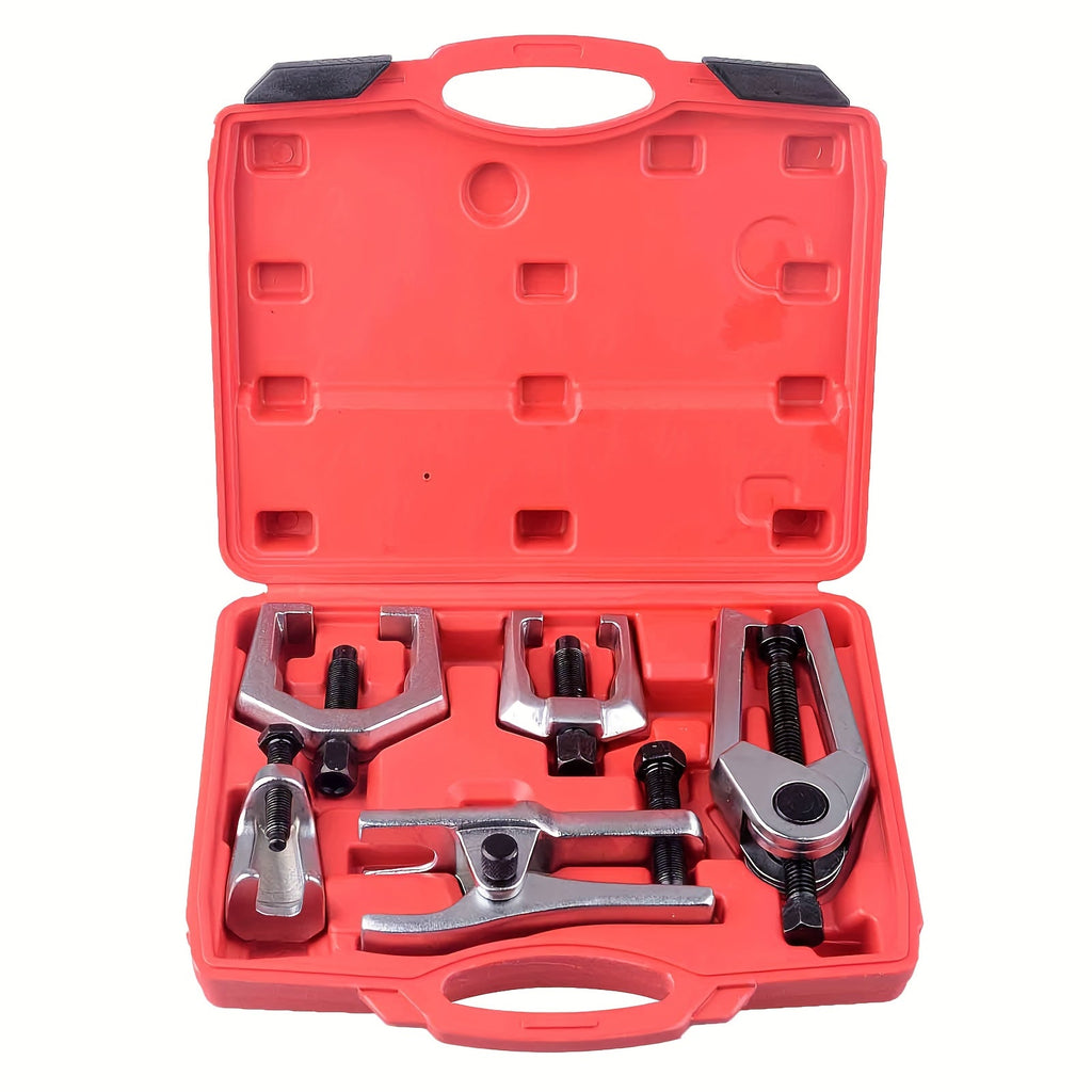 5-Piece Front End Service Kit - Pitman Arm Puller, Ball Joint Separator & Tie Rod Removal Tool Set, Heavy Duty Forged Steel, Universal Fit for Most Vehicles, Includes Carrying Case