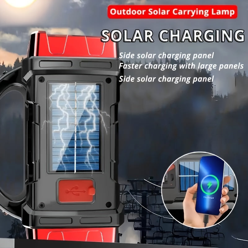 Solar Camping Flashlight LED Rechargeable Torch Portable USB Power Bank Light Long Battery Life for Outdoor Hiking Backpacking Emergency Survival Gear
