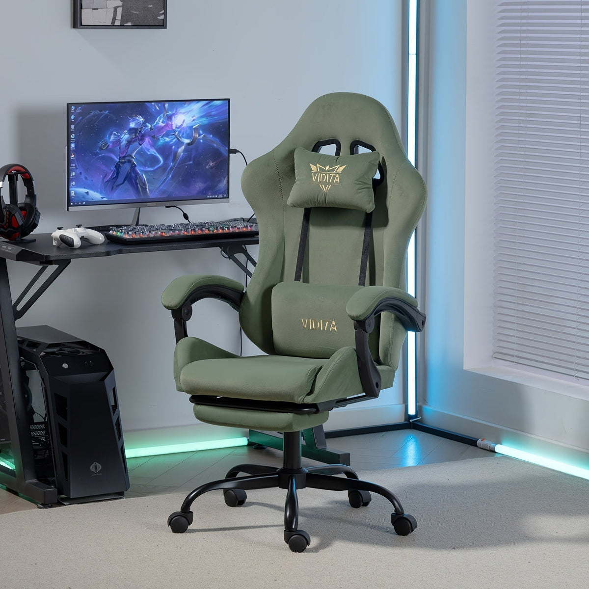 Ergonomic Gaming Chair Racing Style High Back Lumbar Support Five-Wheel Swivel Velvet PU Leather Adjustable Recliner Office Chair Adults Teens Multi-Color